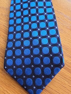 BCBG Black Tie with Blue Geometric Dot Pattern